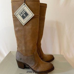 FRYE Jane 14L Stitch Tall Oiled Suede Boots NEW Size 6.5 Brown $289